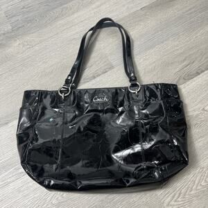 Coach F17729 Signature Embossed Black Patent Leather East West Gallery Tote MINT